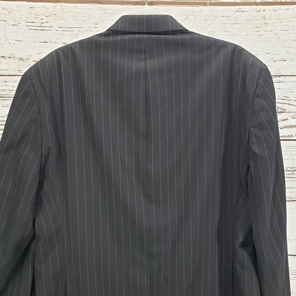 Chaps Men's Black Pinstriped 3 Buttons 100%Wool Sports Blazer Jacket 42S